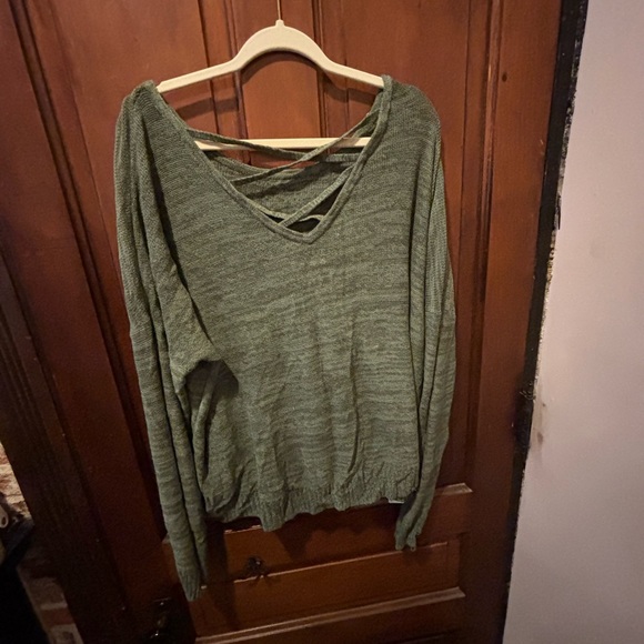 SO Off-the-Shoulder Sweater in Olive Green - Picture 2 of 3